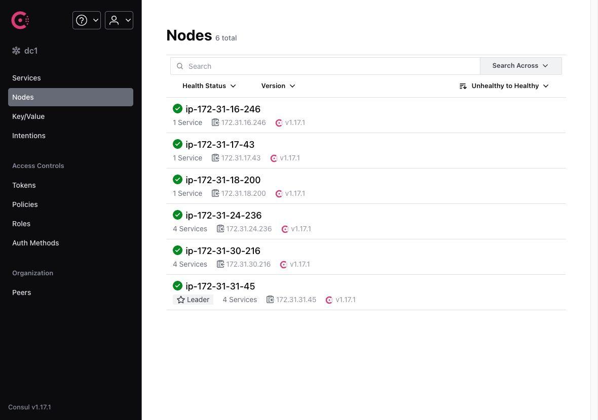 Consul UI listing cluster nodes