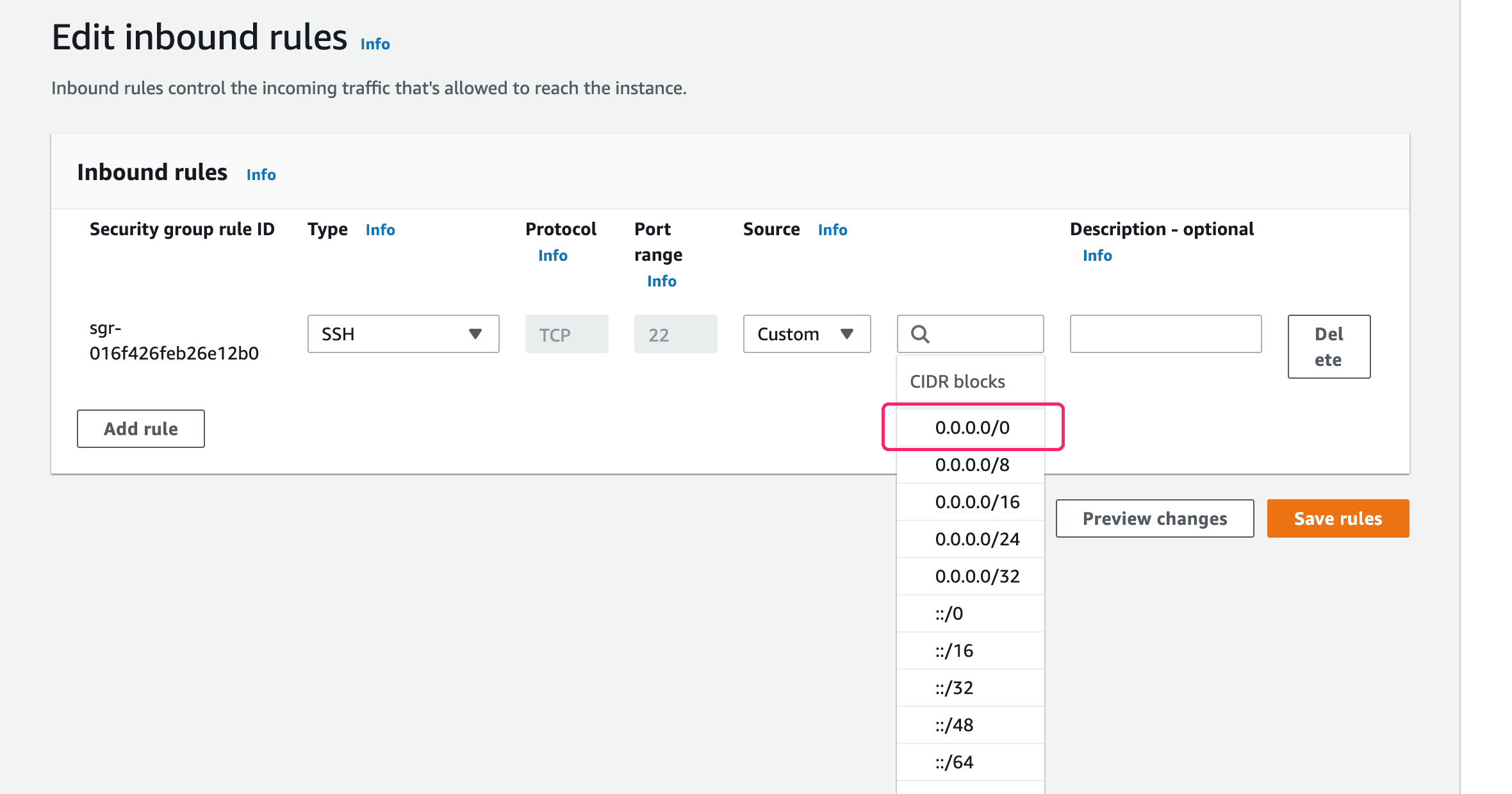 Update security group source CIDR